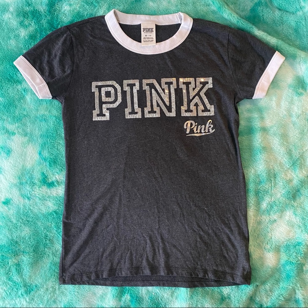 VS PINK bling short sleeve grey shirt size XS